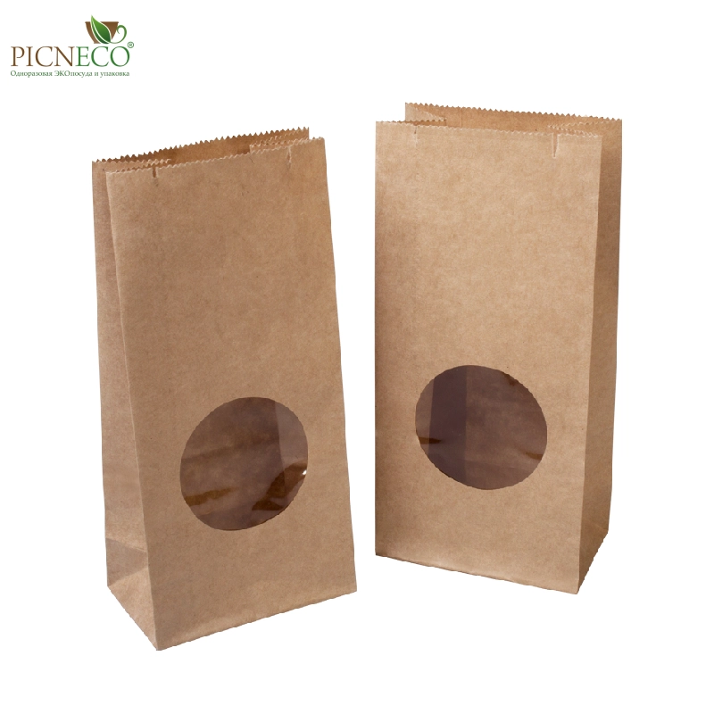 товар Крафт пакет с окном 50 мм, прямоугольное дно, 80*50*170 мм KPR008